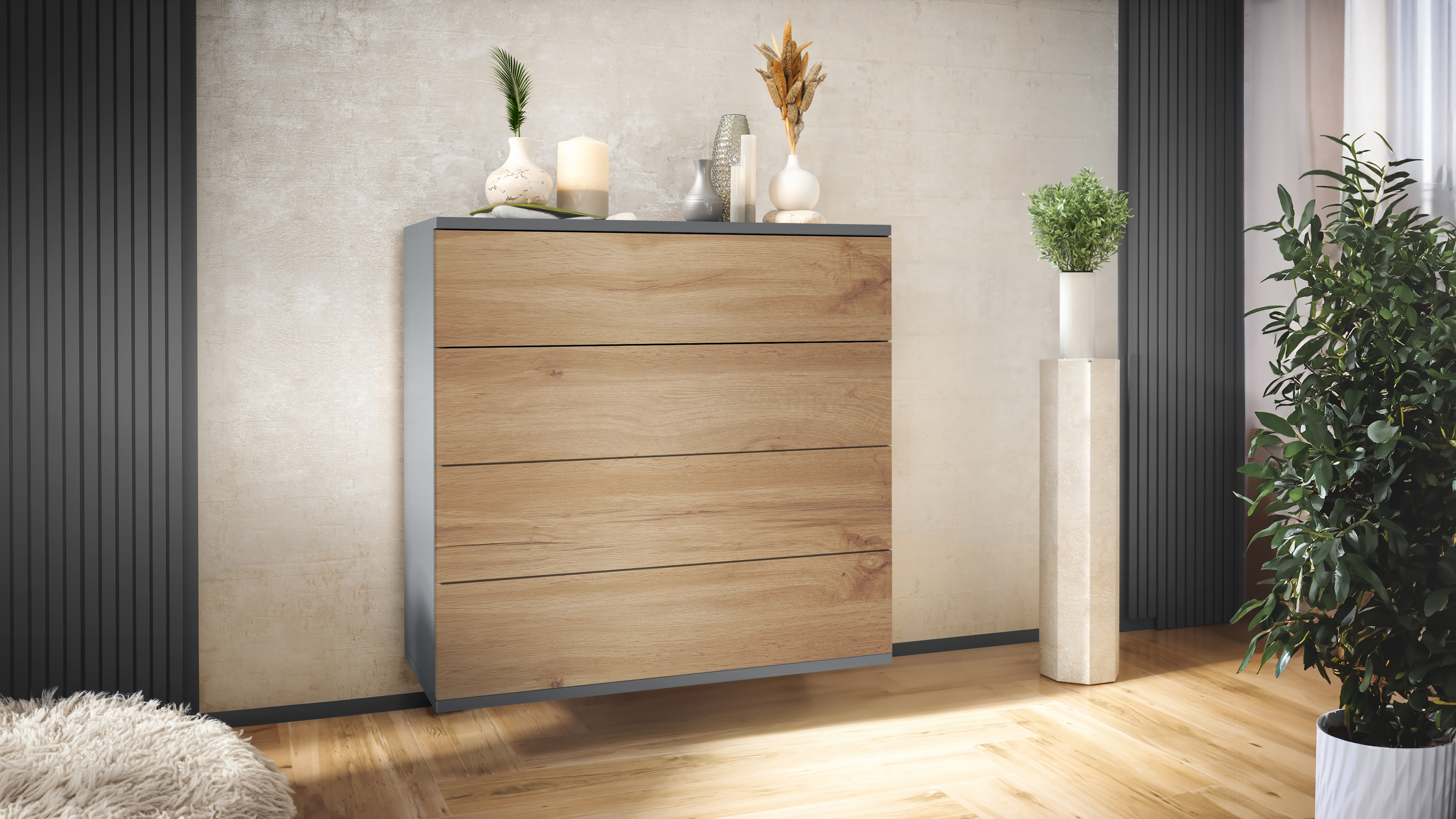 Kommode hängend Schrank Sideboard Pavos V3 in Anthrazit - Hochglanz & Naturtöne - Bild 27 von 39
