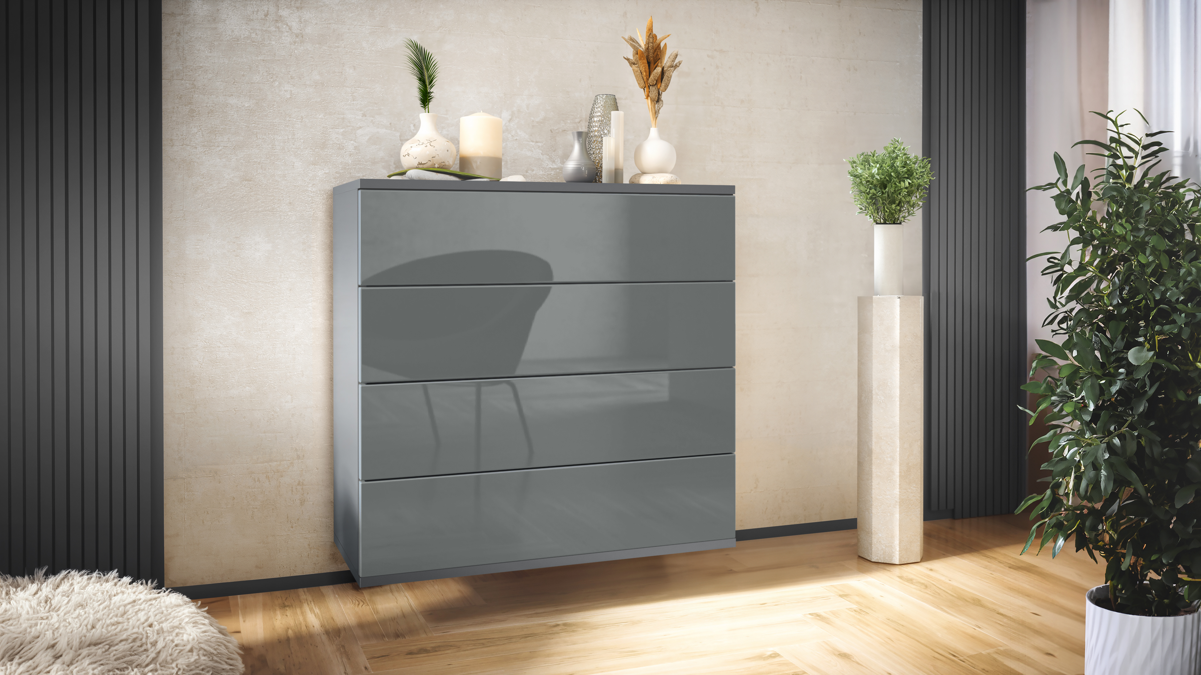 Kommode hängend Schrank Sideboard Pavos V3 in Anthrazit - Hochglanz & Naturtöne - Bild 29 von 39