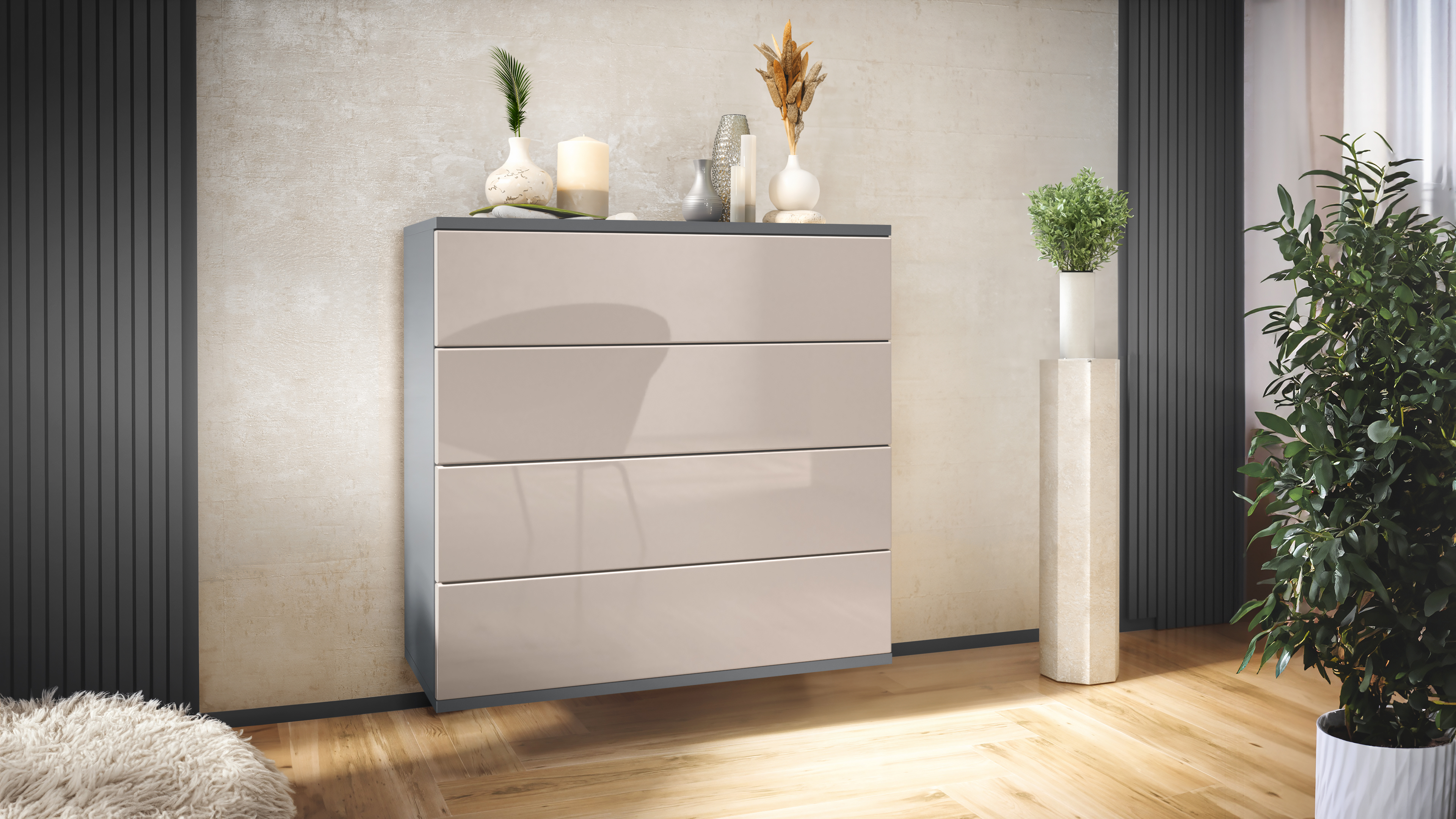 Kommode hängend Schrank Sideboard Pavos V3 in Anthrazit - Hochglanz & Naturtöne - Bild 31 von 39