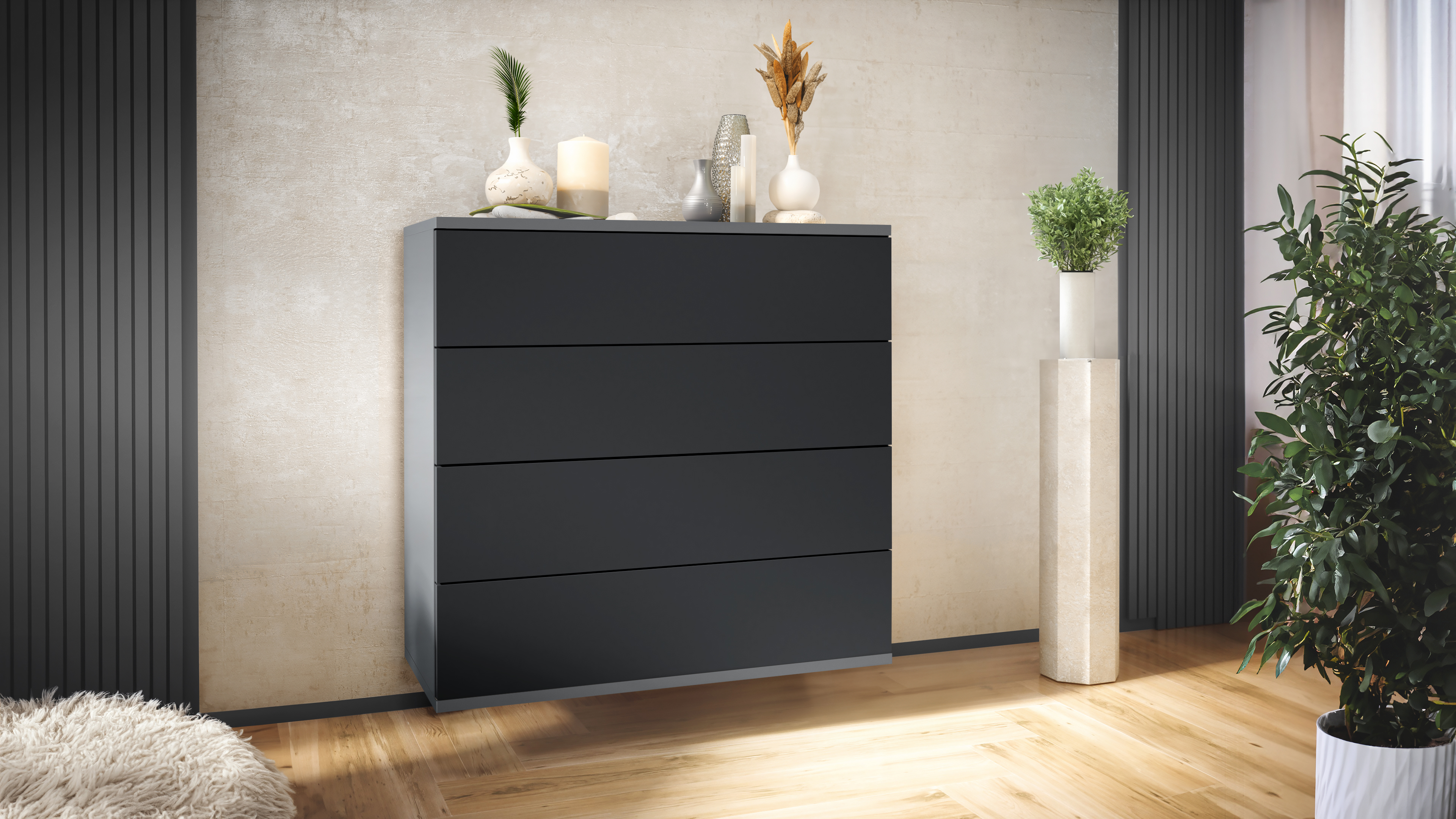 Kommode hängend Schrank Sideboard Pavos V3 in Anthrazit - Hochglanz & Naturtöne - Bild 35 von 39