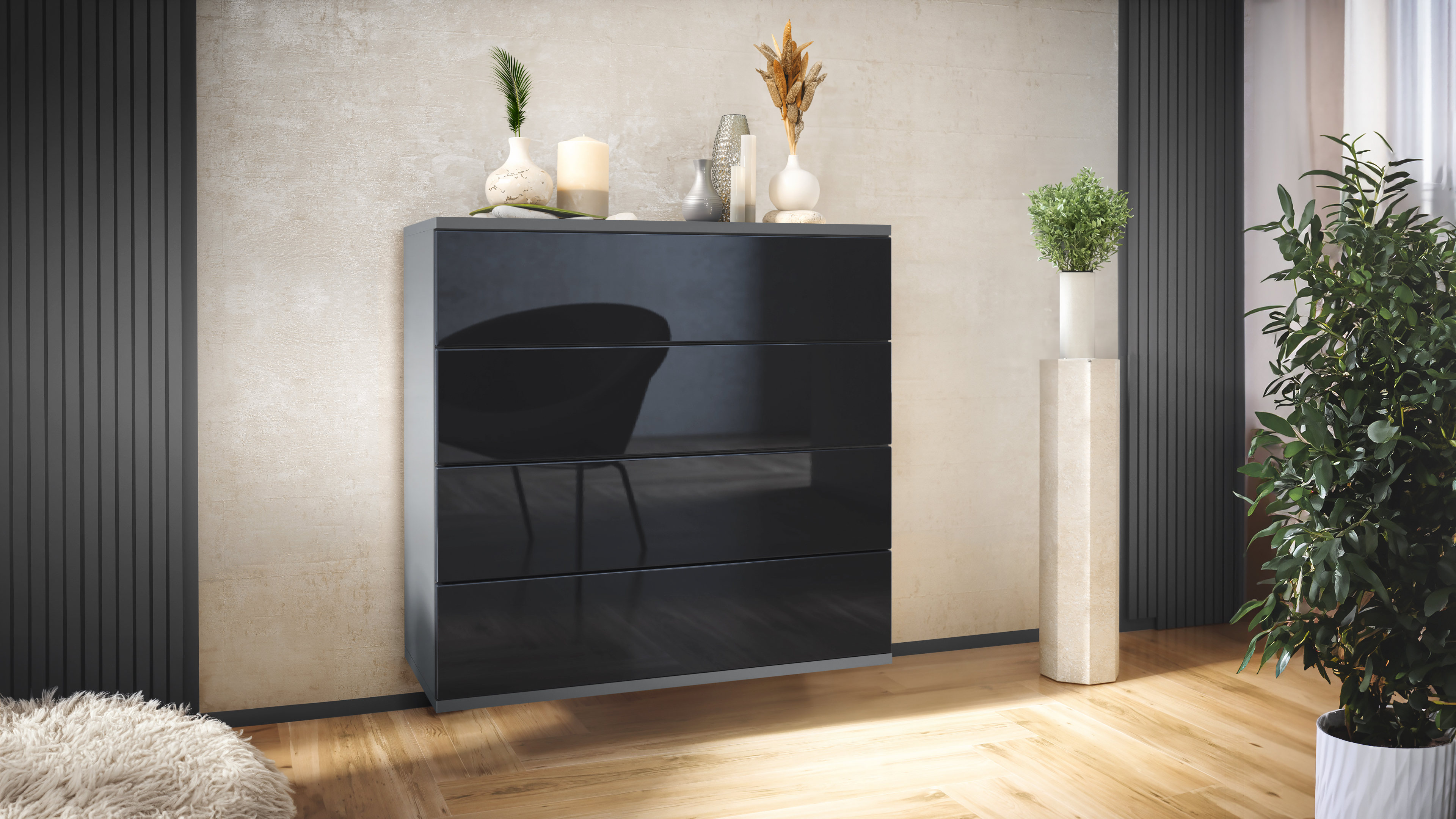 Kommode hängend Schrank Sideboard Pavos V3 in Anthrazit - Hochglanz & Naturtöne - Bild 33 von 39