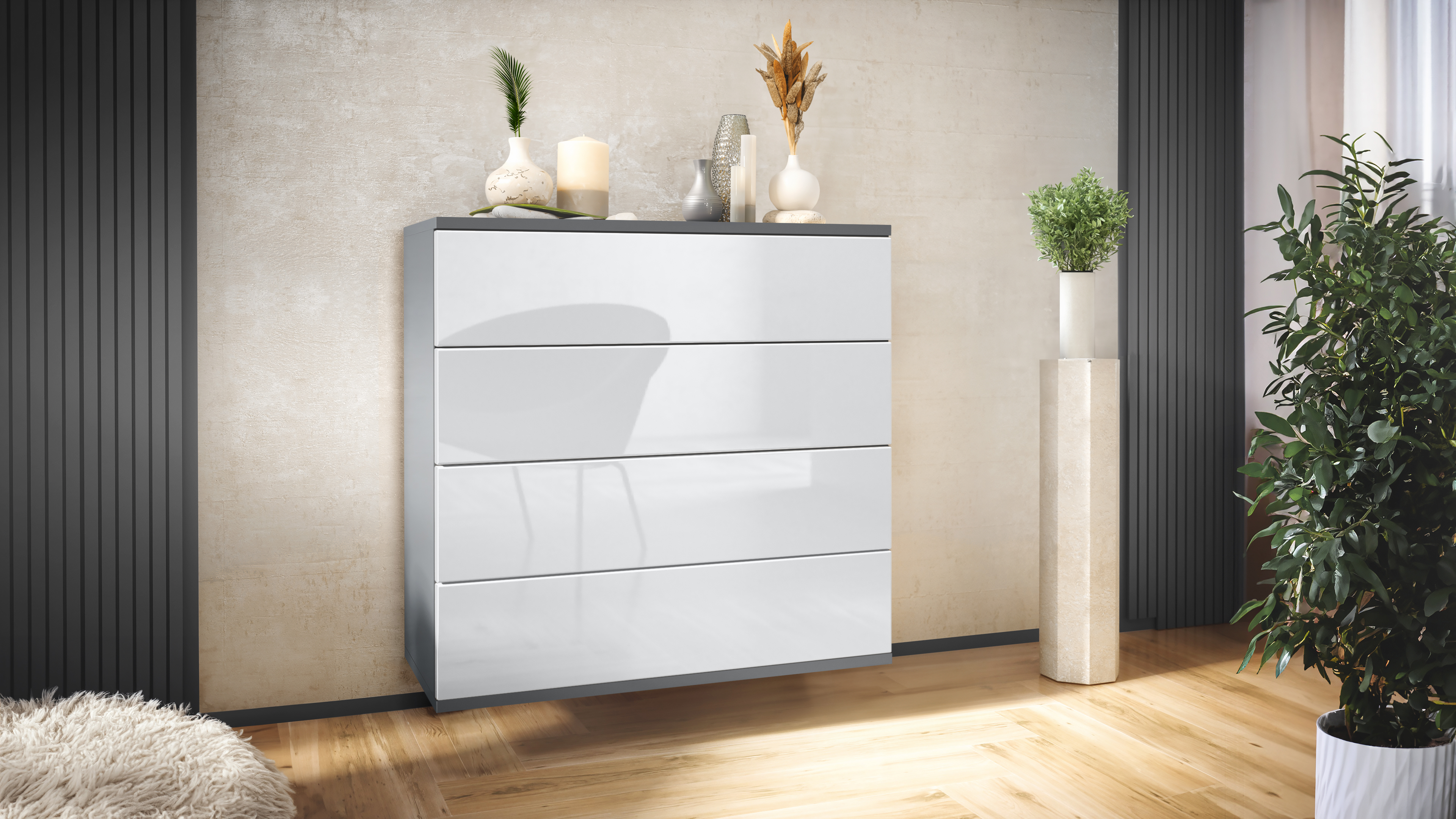 Kommode hängend Schrank Sideboard Pavos V3 in Anthrazit - Hochglanz & Naturtöne - Bild 37 von 39