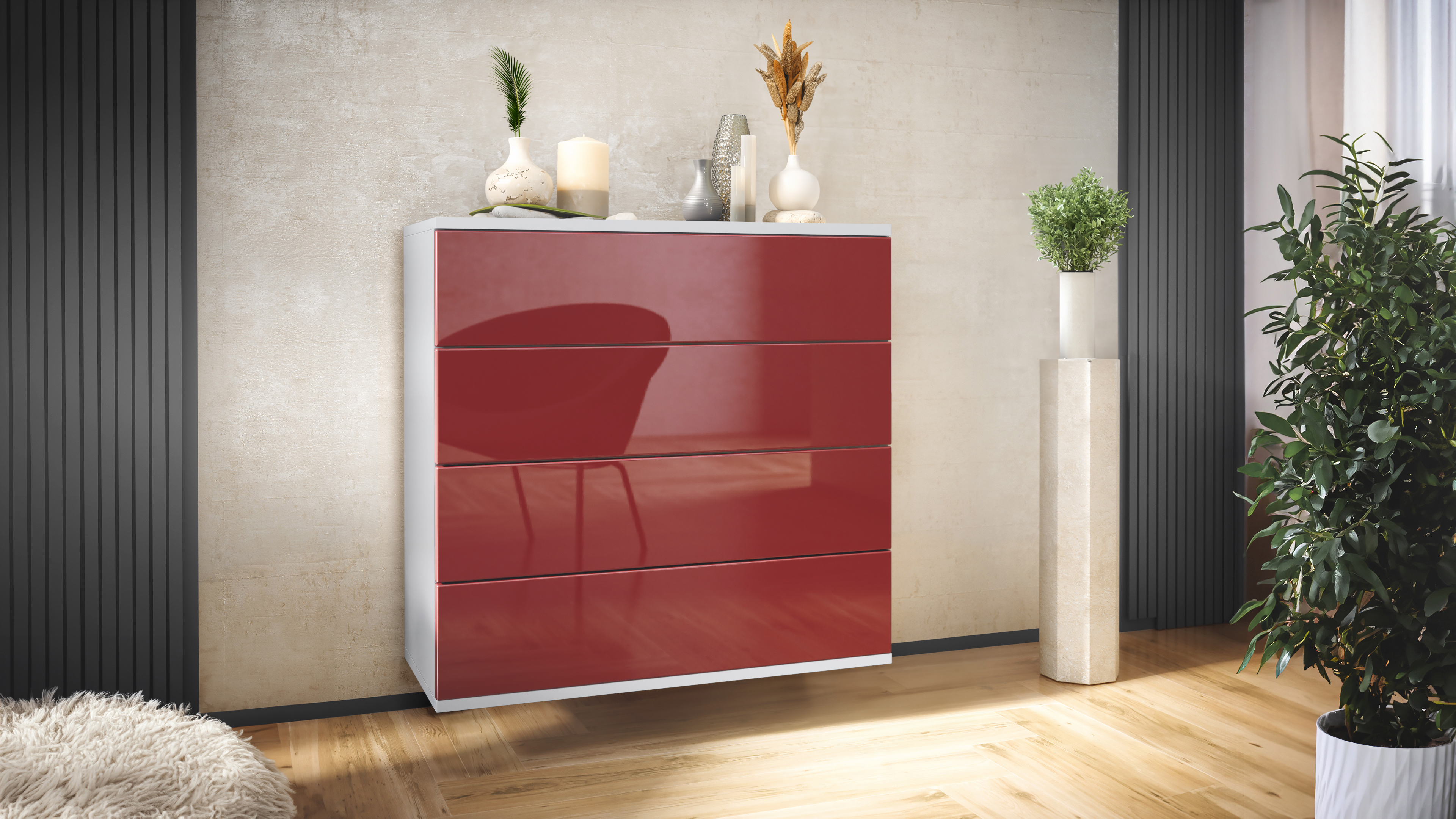Kommode hängend Schrank Sideboard Pavos V3 in Weiß - Hochglanz & Naturtöne - Bild 13 von 39
