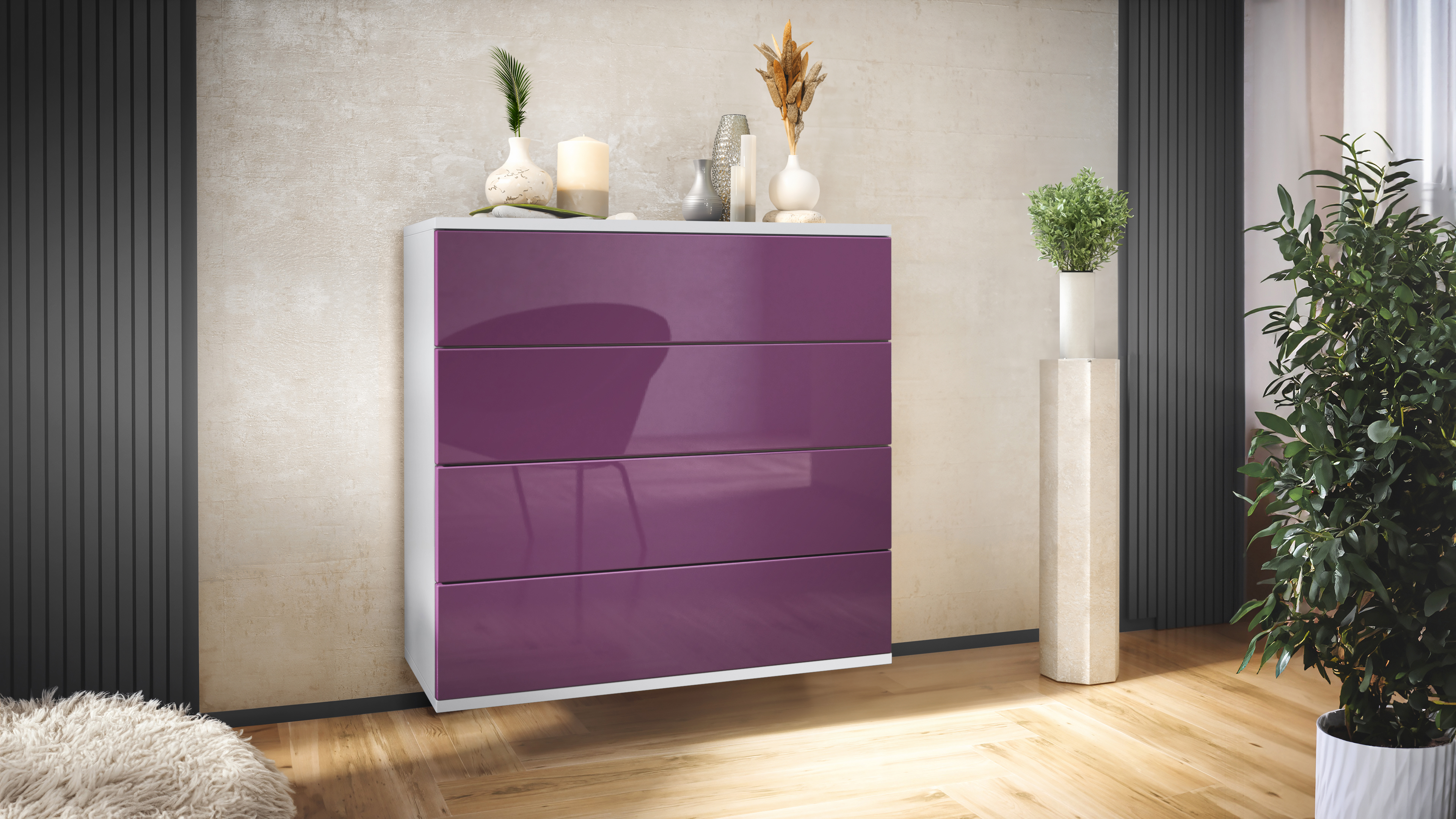 Kommode hängend Schrank Sideboard Pavos V3 in Weiß - Hochglanz & Naturtöne - Bild 15 von 39