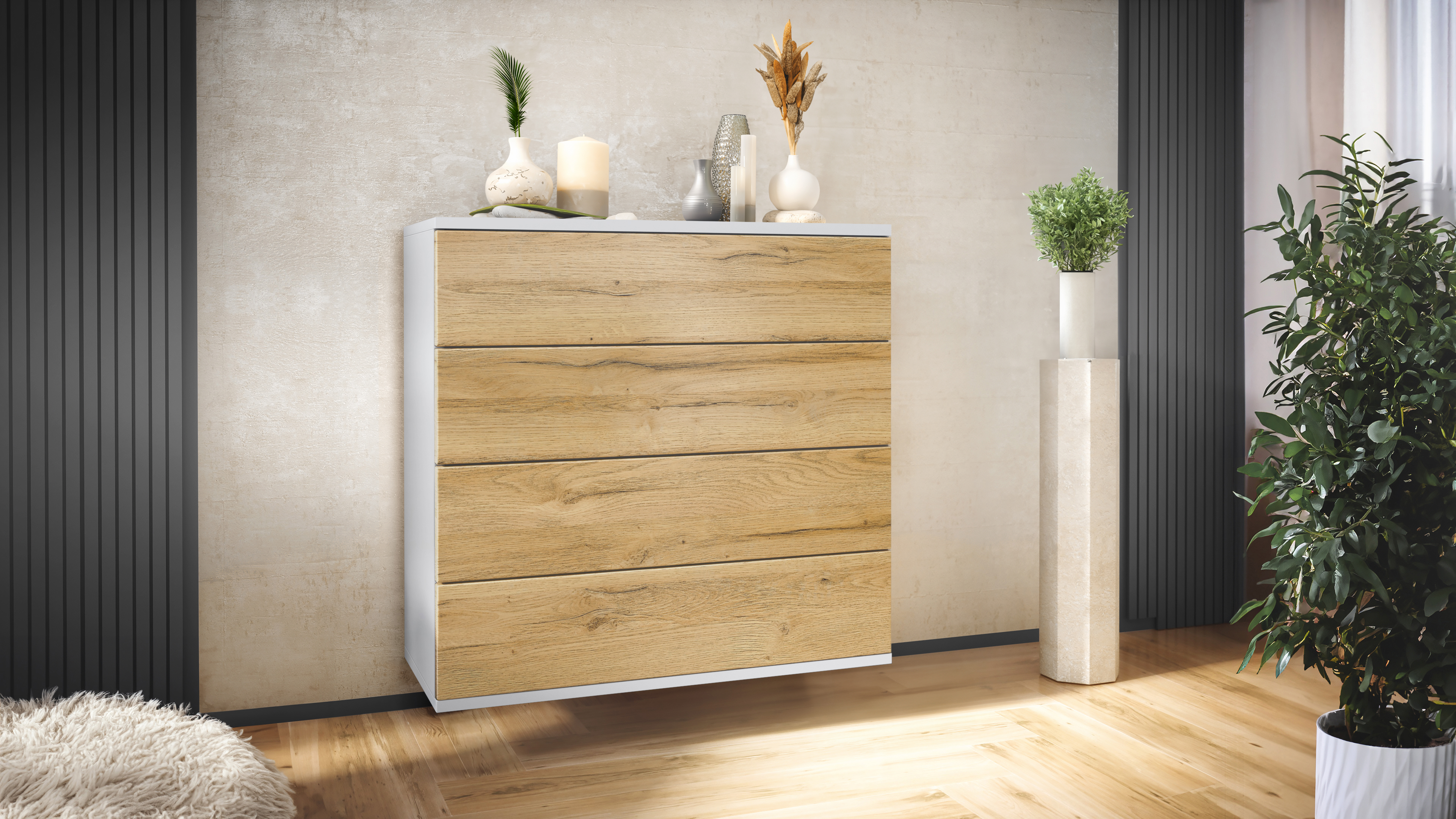 Kommode hängend Schrank Sideboard Pavos V3 in Weiß - Hochglanz & Naturtöne - Bild 21 von 39
