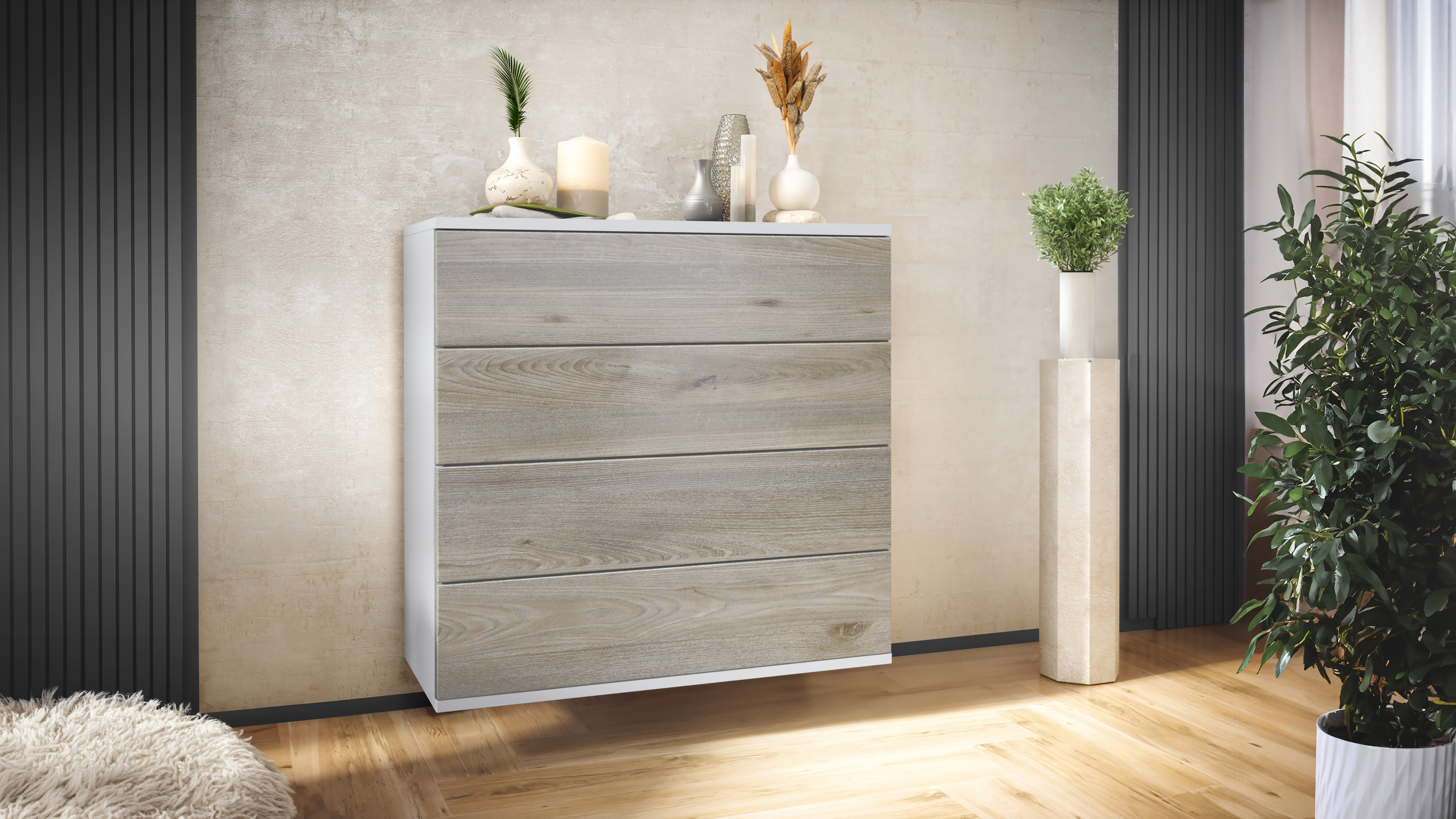Kommode hängend Schrank Sideboard Pavos V3 in Weiß - Hochglanz & Naturtöne - Bild 23 von 39