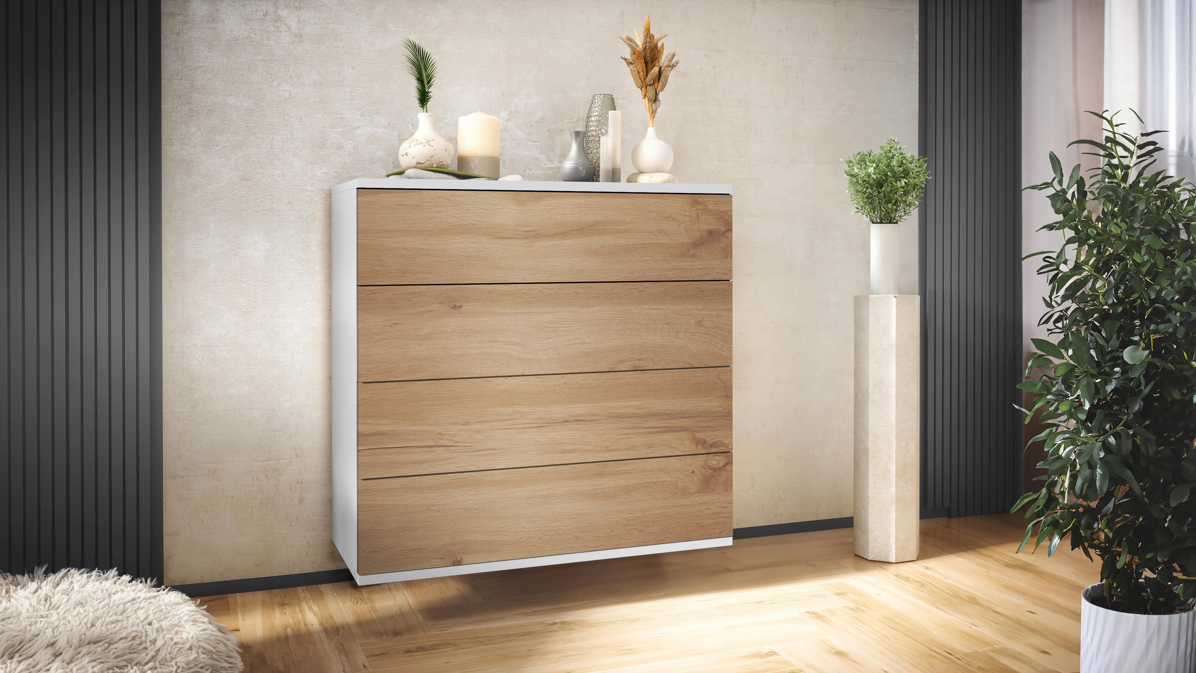 Kommode hängend Schrank Sideboard Pavos V3 in Weiß - Hochglanz & Naturtöne - Bild 27 von 39