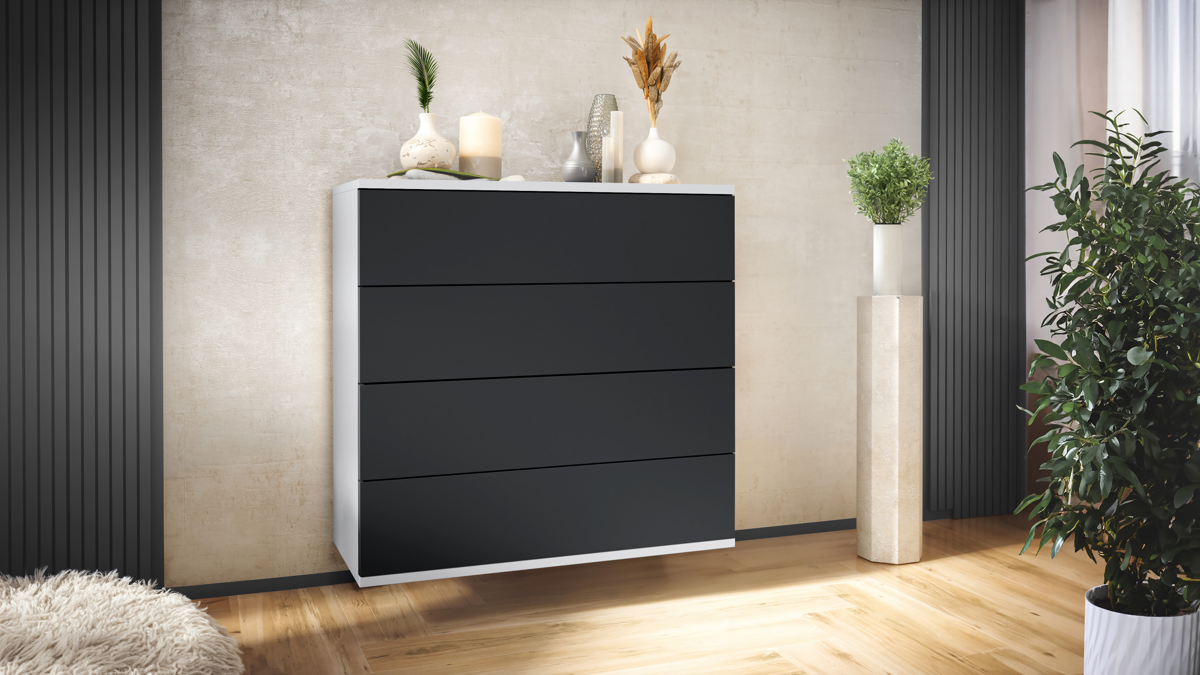 Kommode hängend Schrank Sideboard Pavos V3 in Weiß - Hochglanz & Naturtöne - Bild 35 von 39