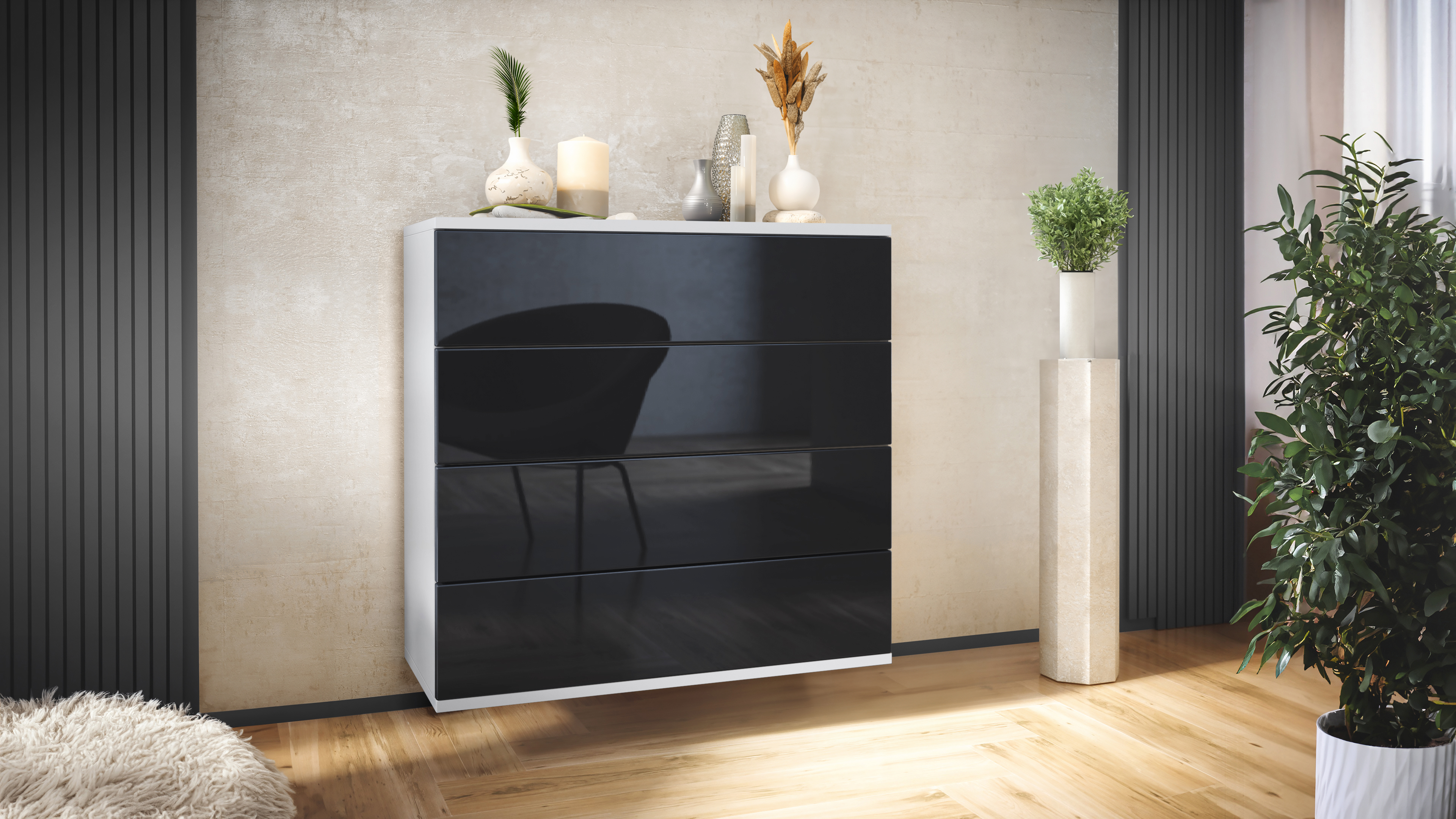 Kommode hängend Schrank Sideboard Pavos V3 in Weiß - Hochglanz & Naturtöne - Bild 33 von 39