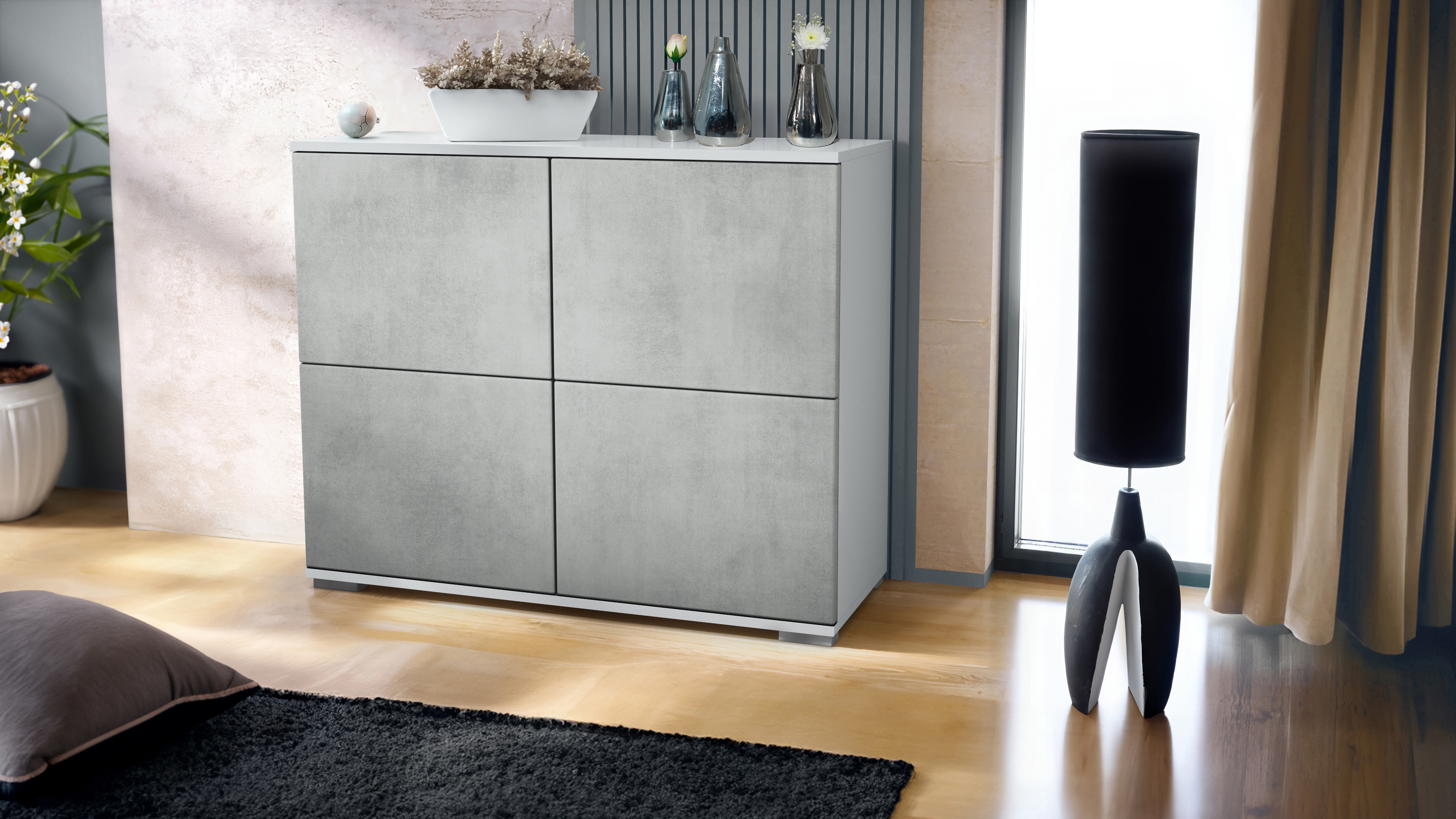 Sideboard Kommode Vitrine Küchenschrank Rova V3 Weiß - Hochglanz & Naturtöne - Bild 7 von 31
