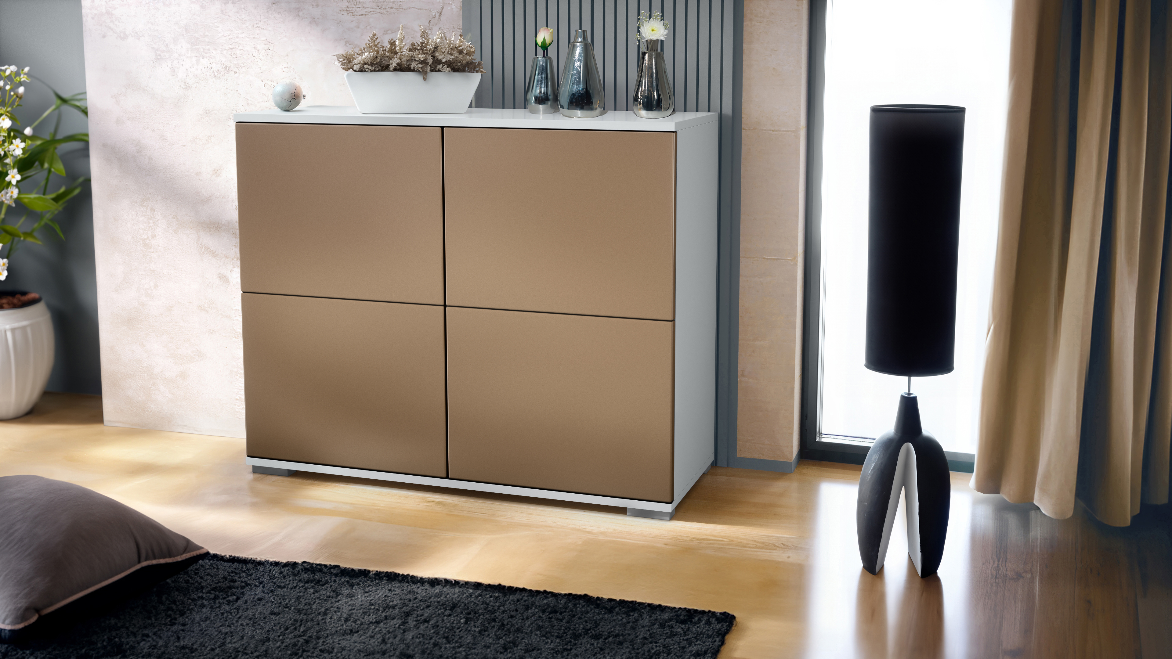 Sideboard Kommode Vitrine Küchenschrank Rova V3 Weiß - Hochglanz & Naturtöne - Bild 11 von 31