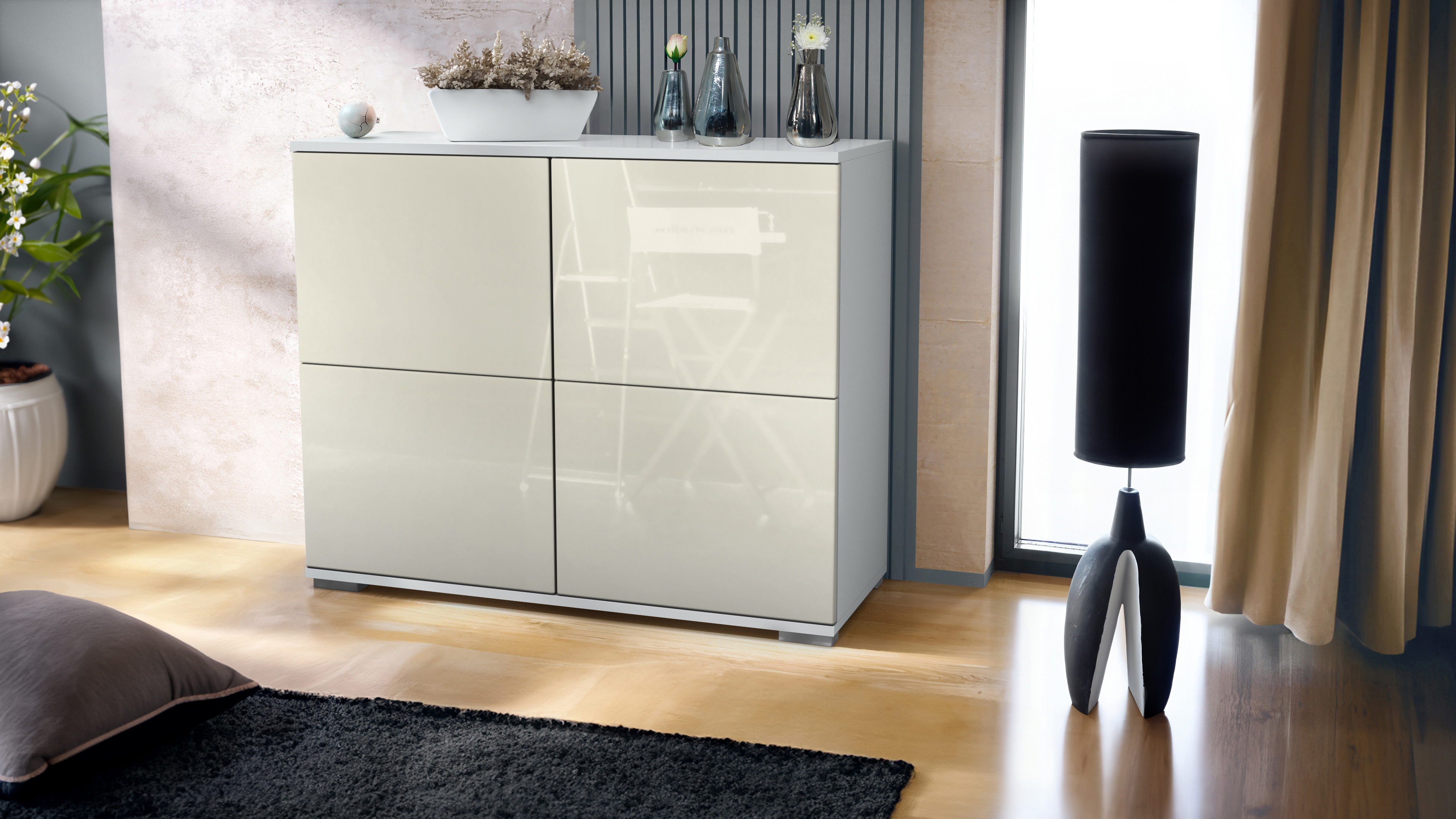 Sideboard Kommode Vitrine Küchenschrank Rova V3 Weiß - Hochglanz & Naturtöne - Bild 13 von 31