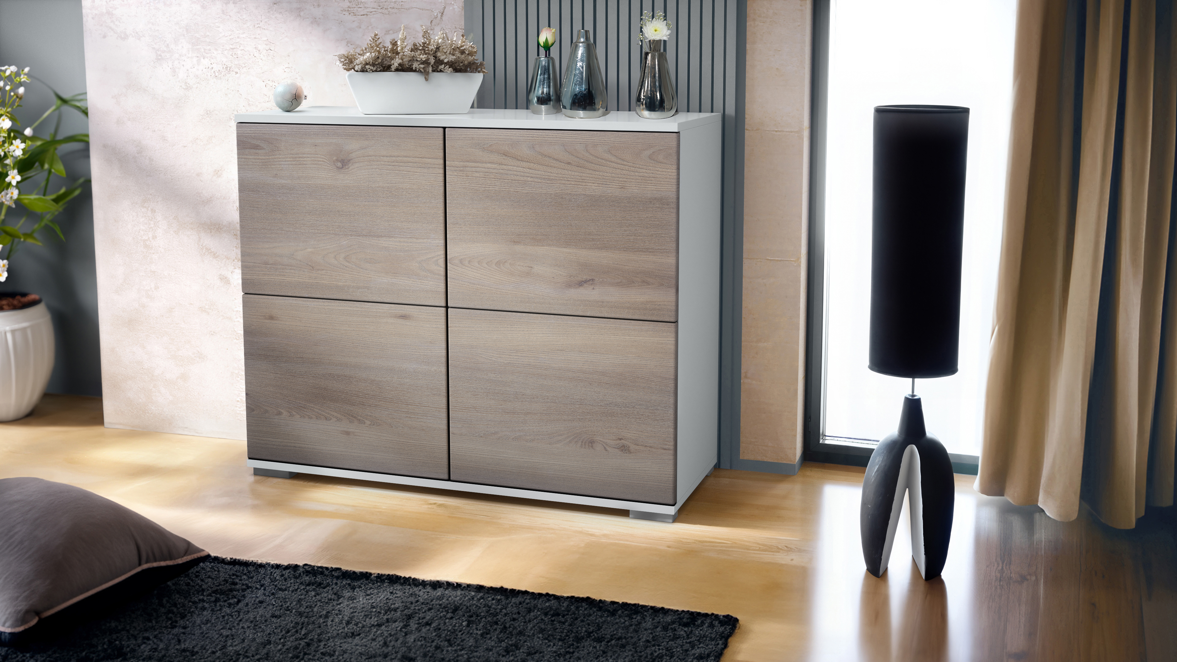 Sideboard Kommode Vitrine Küchenschrank Rova V3 Weiß - Hochglanz & Naturtöne - Bild 17 von 31