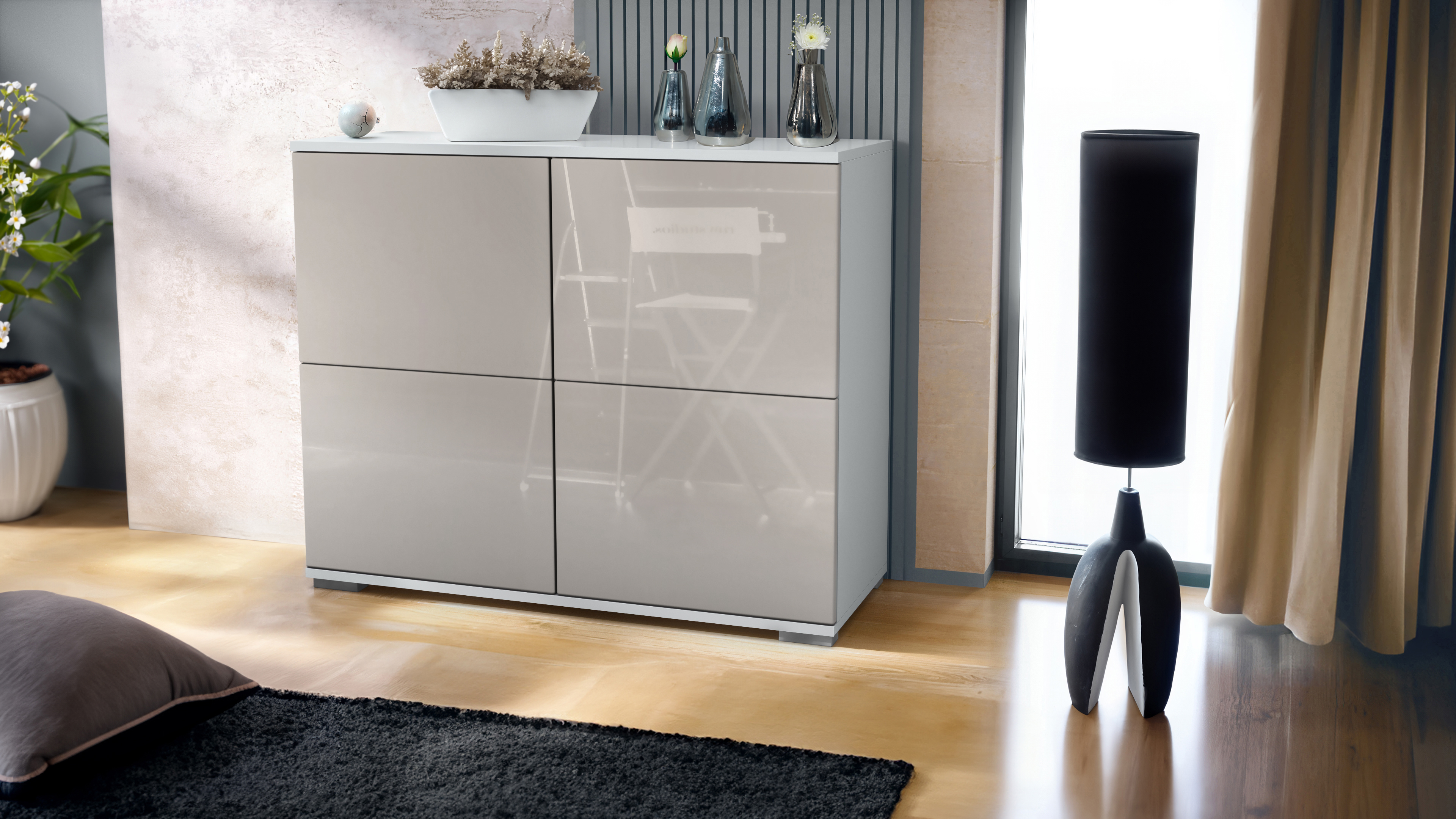 Sideboard Kommode Vitrine Küchenschrank Rova V3 Weiß - Hochglanz & Naturtöne - Bild 27 von 31