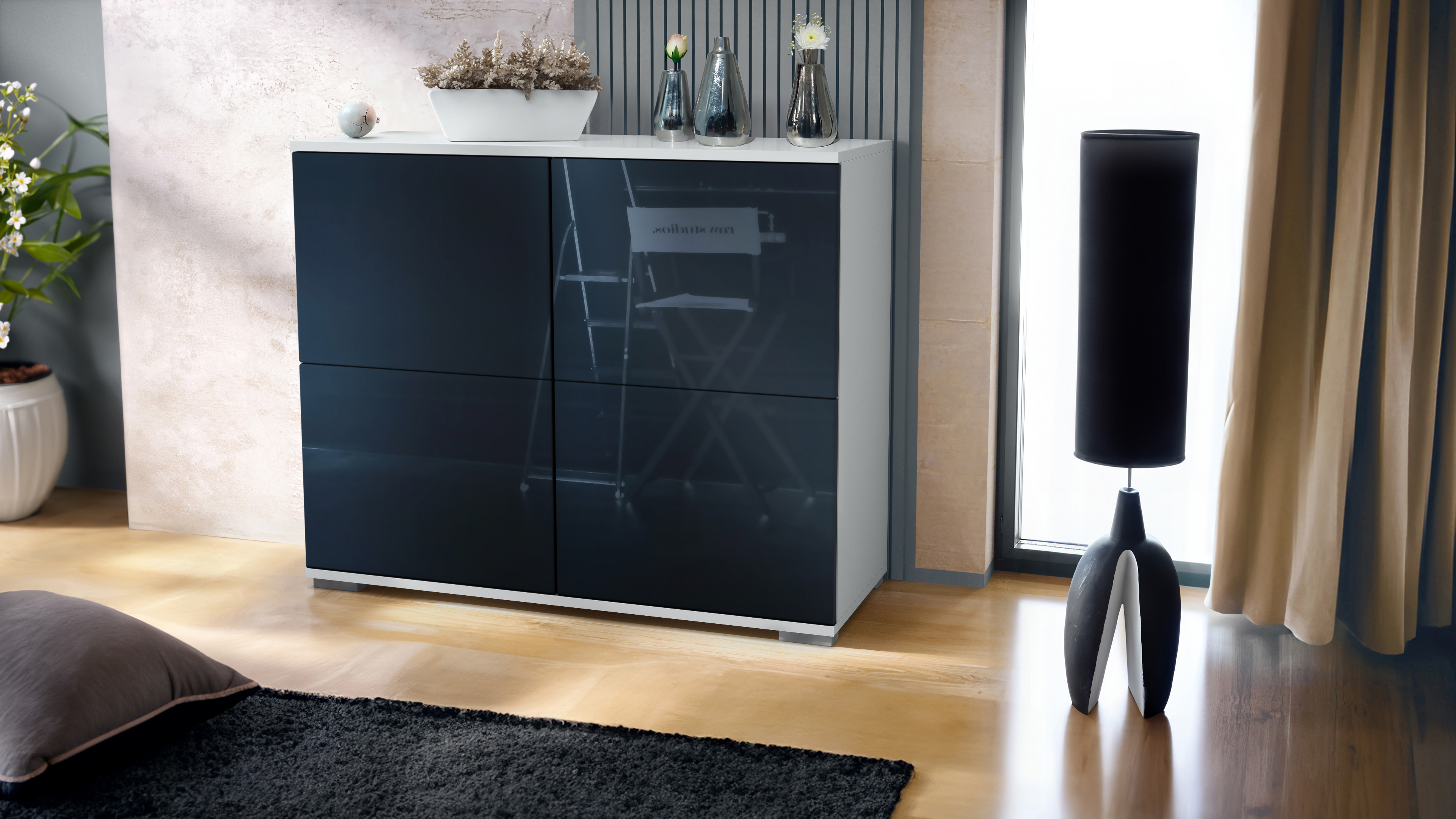 Sideboard Kommode Vitrine Küchenschrank Rova V3 Weiß - Hochglanz & Naturtöne - Bild 29 von 31