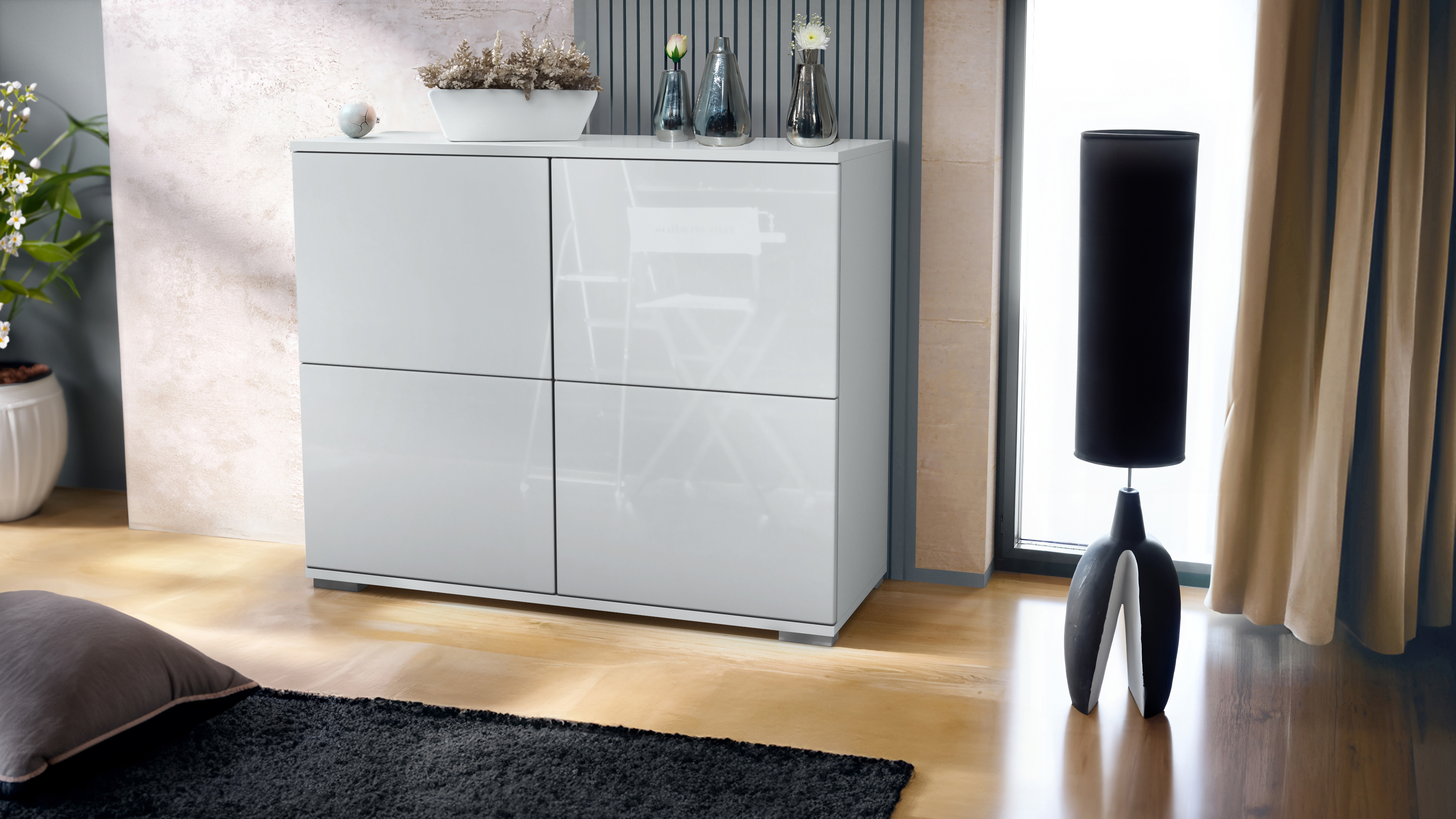 Sideboard Kommode Vitrine Küchenschrank Rova V3 Weiß - Hochglanz & Naturtöne - Bild 31 von 31