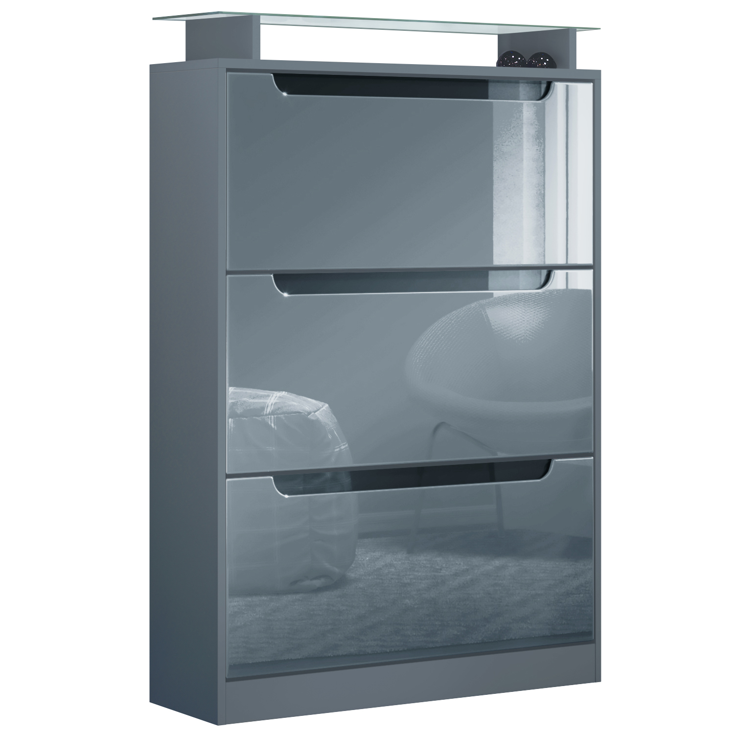 Schuhschrank Schuhkipper Diele Flur Schrank Space Anthrazit Hochglanz Naturtöne - Bild 14 von 21