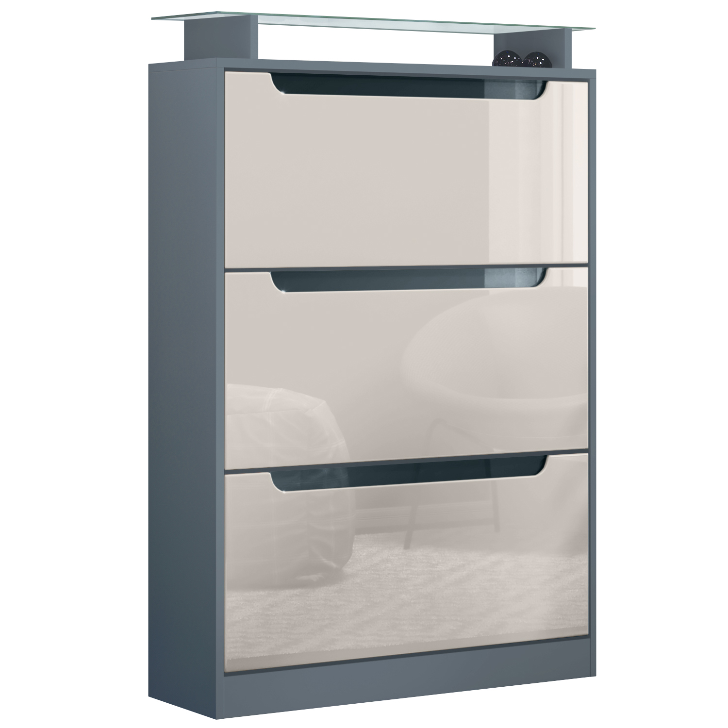 Schuhschrank Schuhkipper Diele Flur Schrank Space Anthrazit Hochglanz Naturtöne - Bild 16 von 21