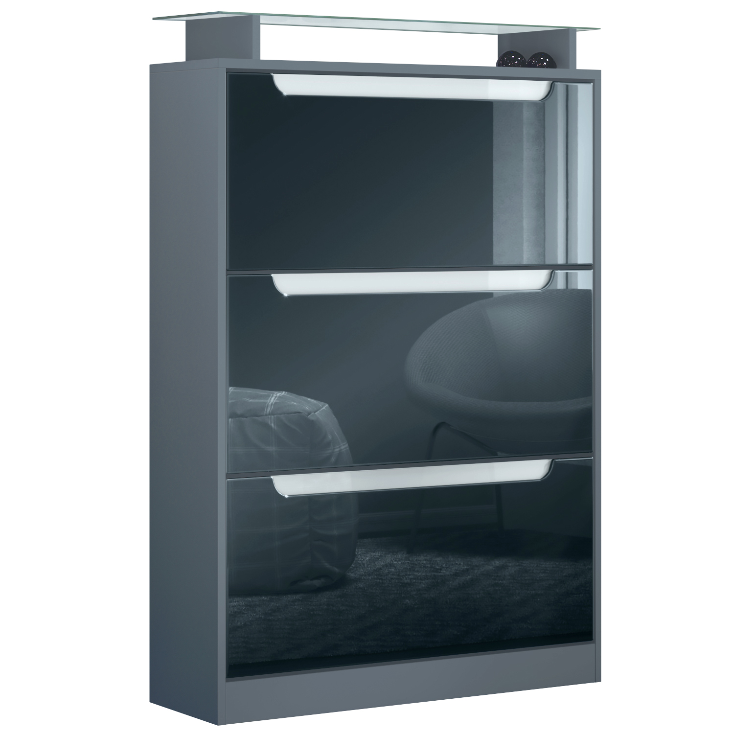 Schuhschrank Schuhkipper Diele Flur Schrank Space Anthrazit Hochglanz Naturtöne - Bild 18 von 21