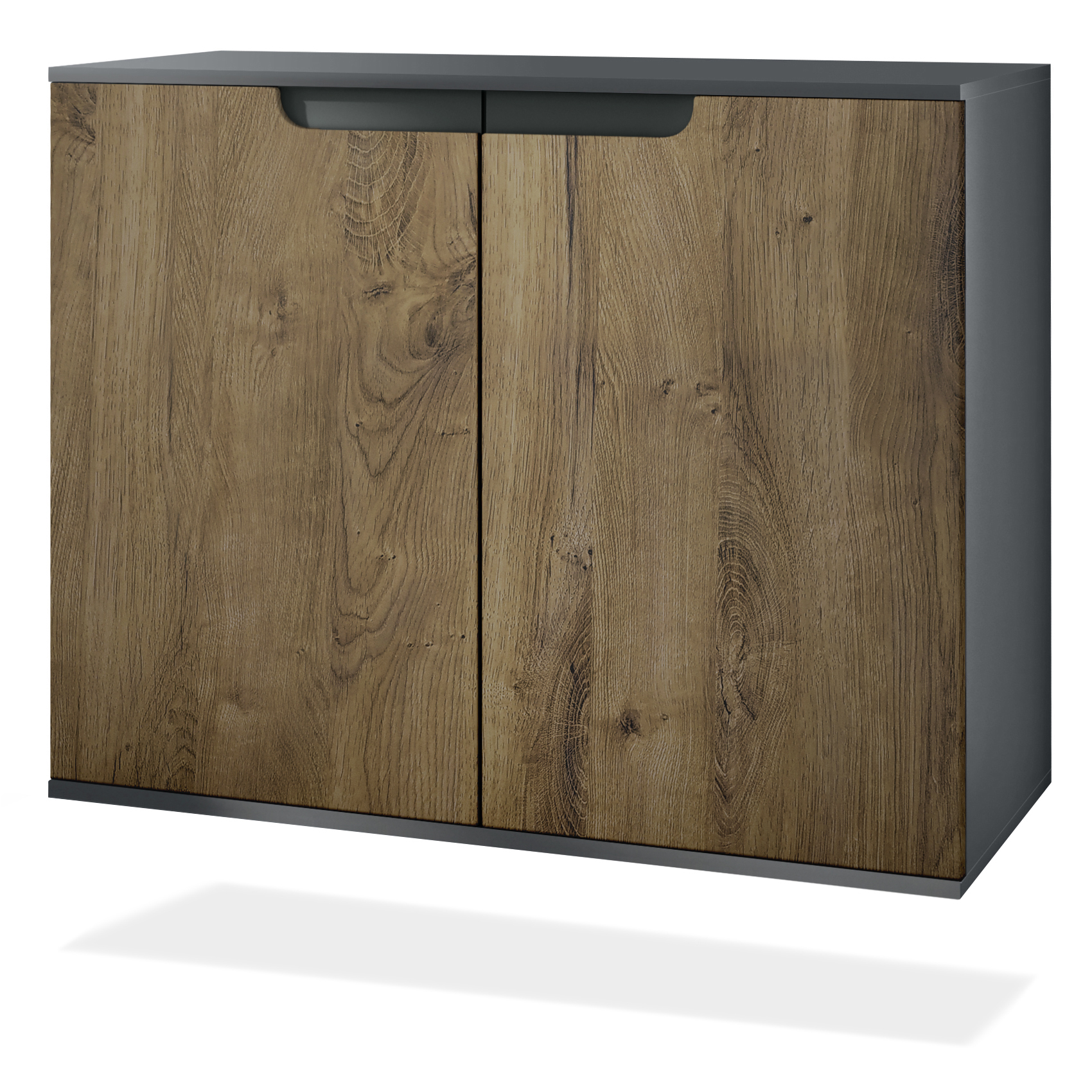 Sideboard Kommode Vitrine Küchenschrank Sylt V3 Anthrazit - Glanz Naturtöne