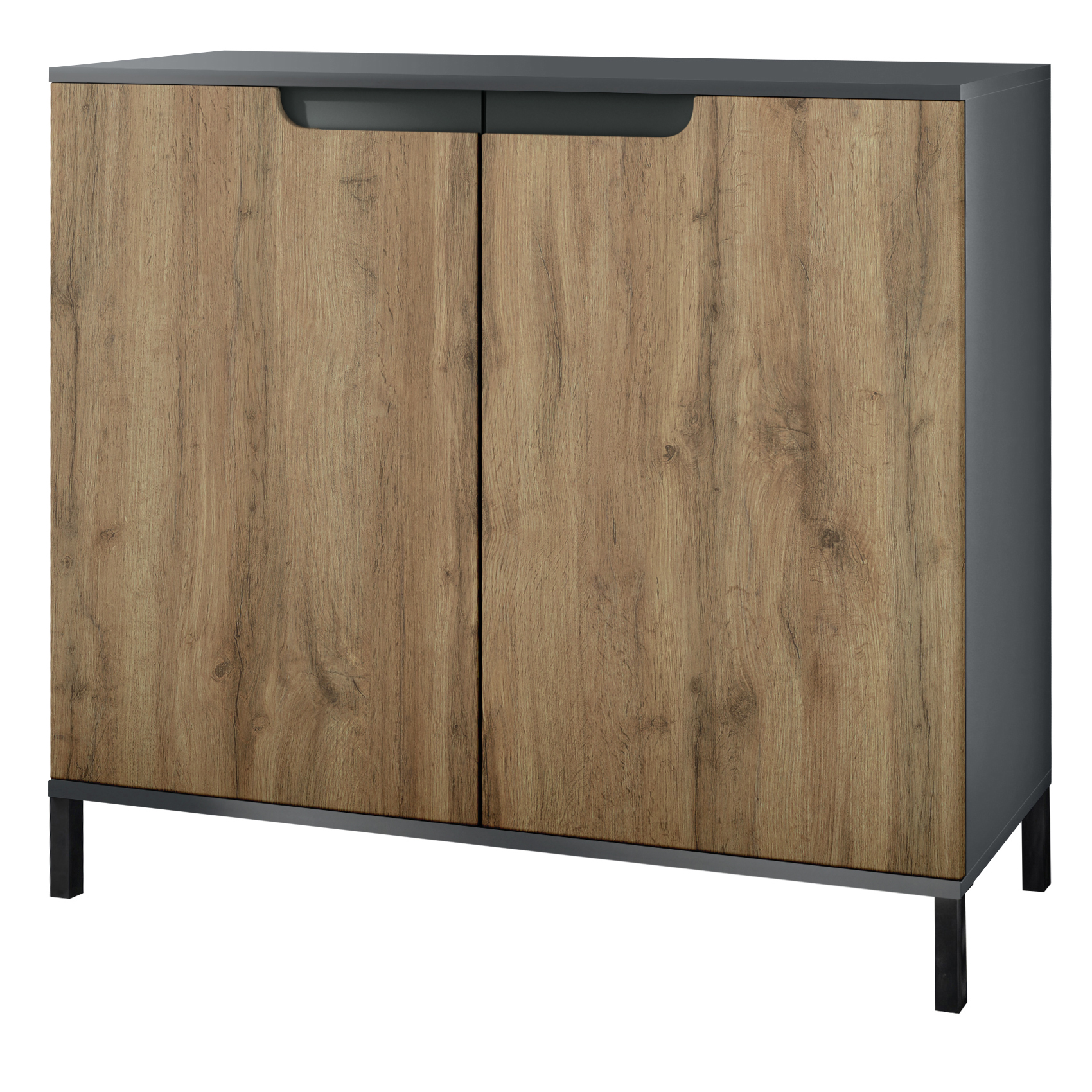Sideboard Kommode Vitrine Küchenschrank Sylt V3 Anthrazit - Glanz Naturtöne