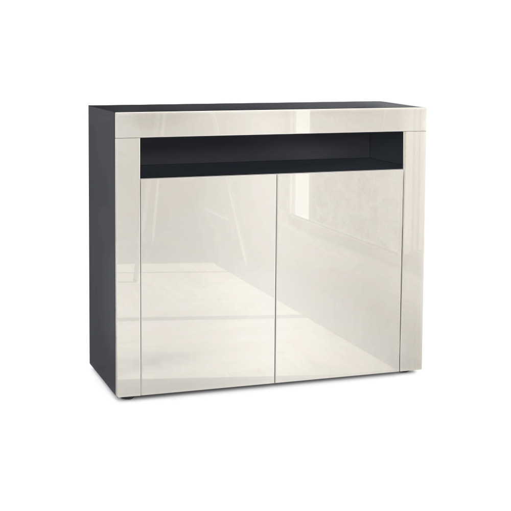 Kommode Sideboard Anrichte Schrank Valencia in Schwarz - Hochglanz und Naturtöne - Bild 24 von 47