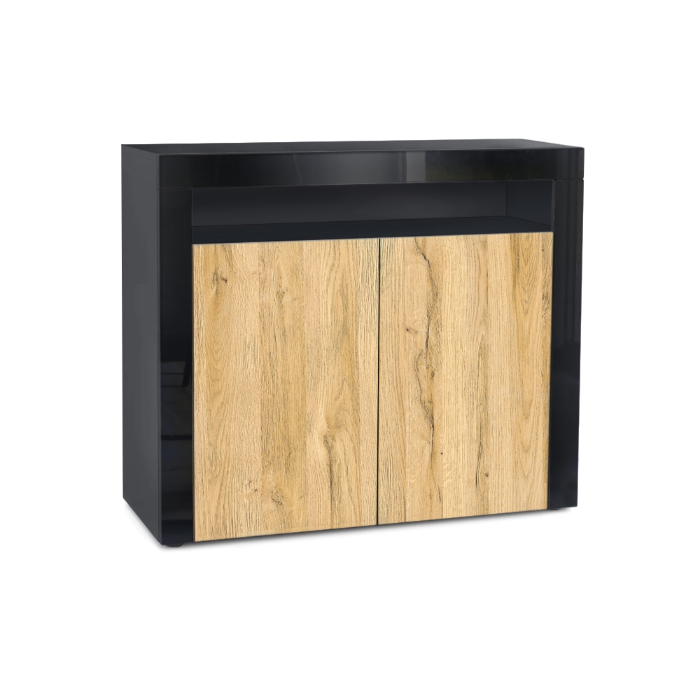Kommode Sideboard Anrichte Schrank Valencia in Schwarz - Hochglanz und Naturtöne - Bild 28 von 47