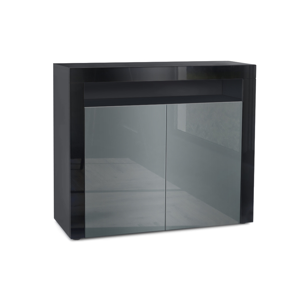 Kommode Sideboard Anrichte Schrank Valencia in Schwarz - Hochglanz und Naturtöne - Bild 36 von 47