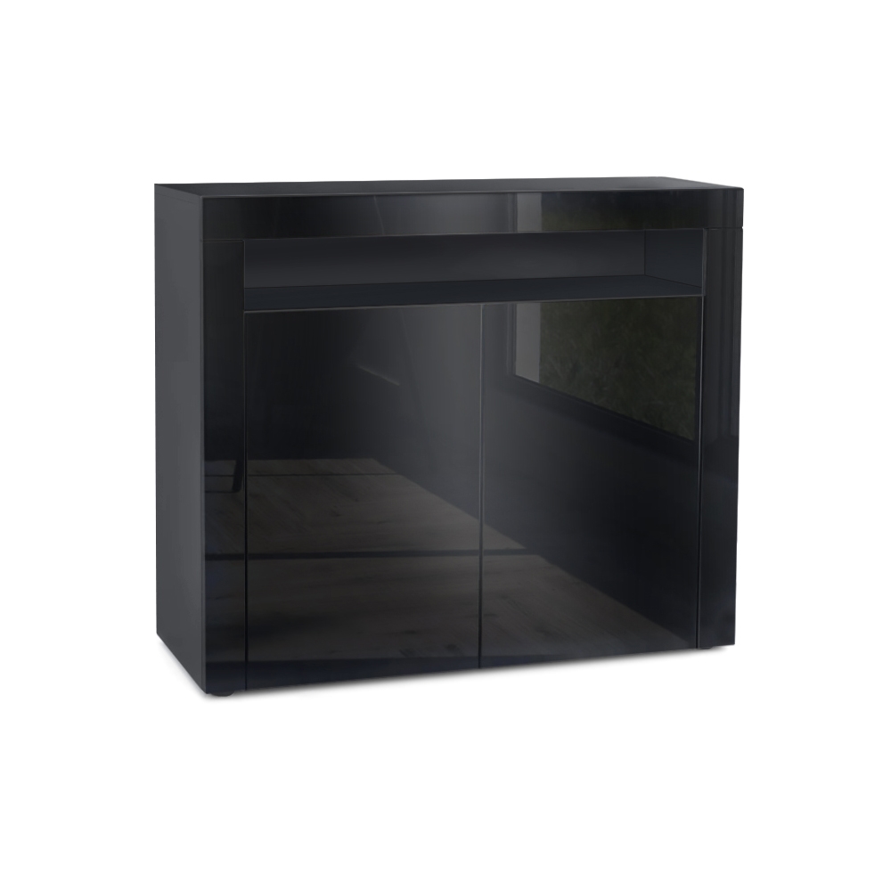 Kommode Sideboard Anrichte Schrank Valencia in Schwarz - Hochglanz und Naturtöne - Bild 42 von 47